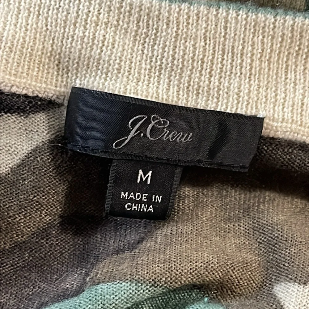 J. Crew Merino Wool Crew Neck Light Sweater in Green Brown Camo Sz. Medium